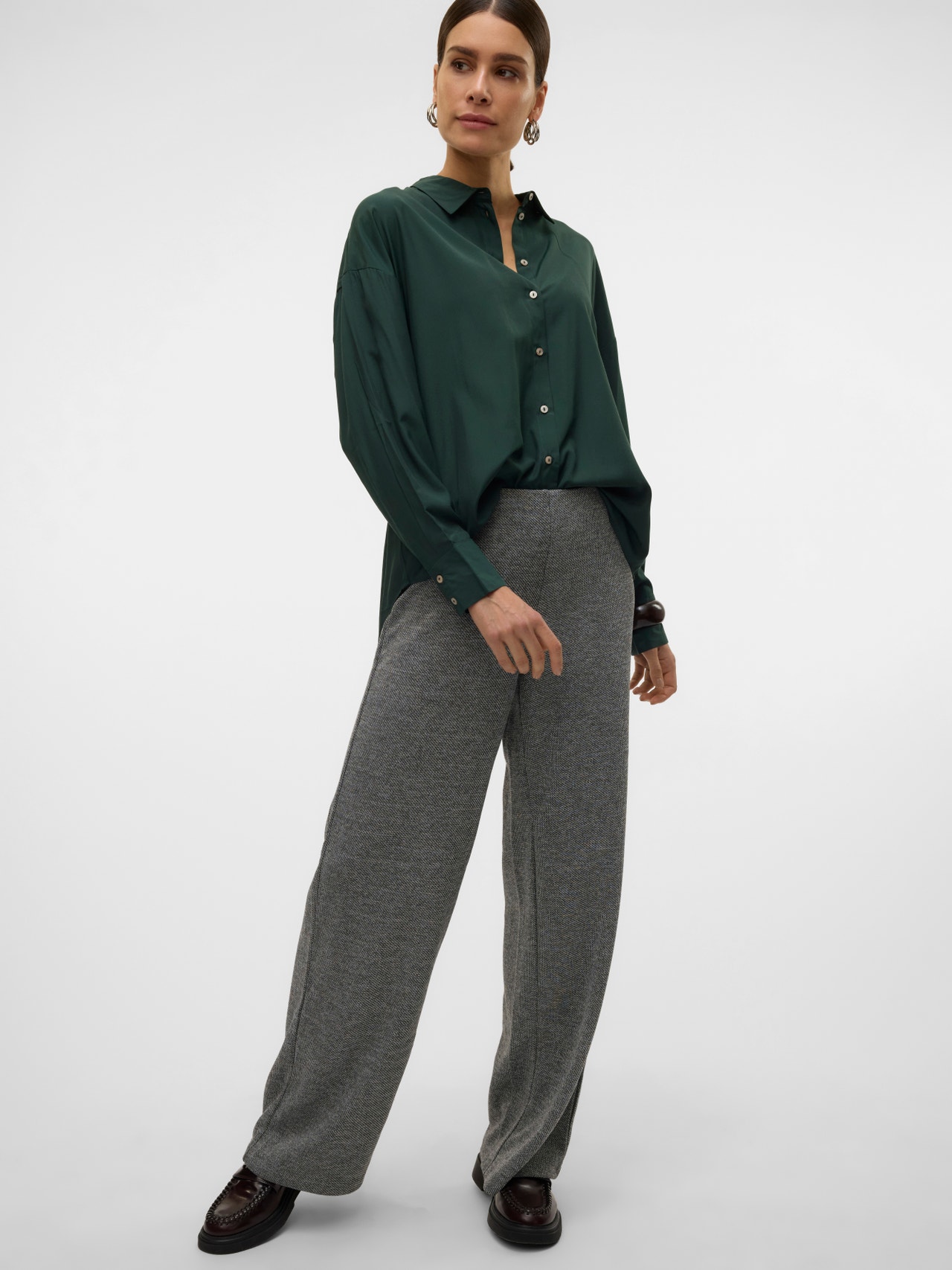 Pantalon Large Femme VERO MODA Vmberlin Zamira MW - Coupe Évasée, Taille Élastique, Taille Moyenne, Idéal Hiver