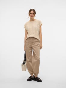 Vero Moda Tavapärane lõige Ümmargune kaelus Langetatud õlaosa Top -Birch - 10325017