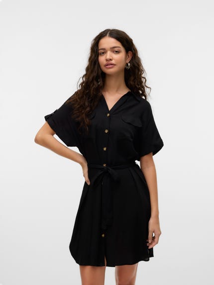 Vero Moda Vmjosie Ss Calf Shirt Dress Wvn Go Ladies Keid, Birch/Aop: hazel Vero Moda Vmjosie Ss Calf Shirt Dress Wvn Go Ladies Keid, Birch/Aop: hazel