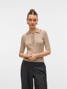 Vero Moda AWSHIRLI Stickad pikétröja -Natural Melange - 10329644