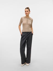 Vero Moda AWSHIRLI Stickad pikétröja -Natural Melange - 10329644