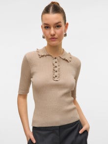 Vero Moda AWSHIRLI Stickad pikétröja -Natural Melange - 10329644