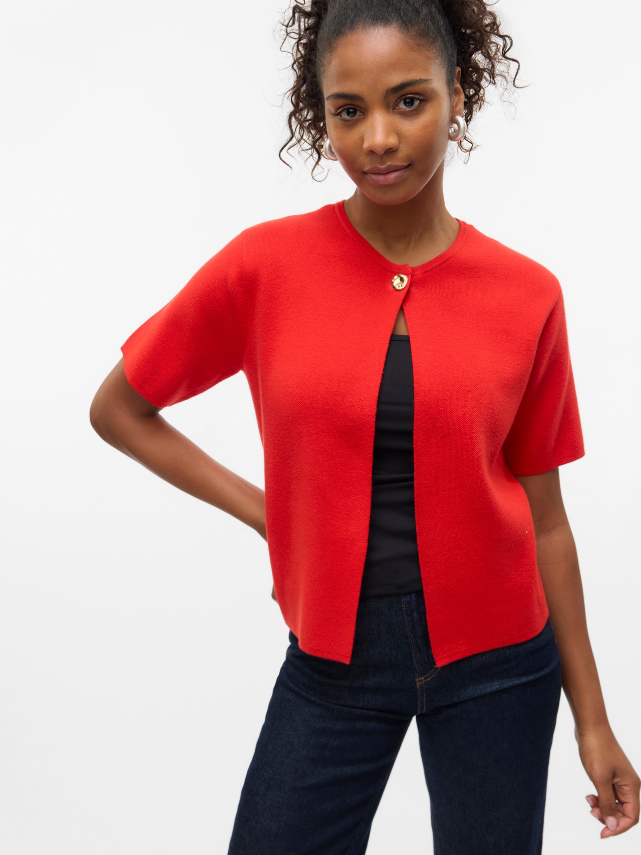 Cardigan VERO MODA En Maille Pour Femme - Manches Ballon, Boutonnage Devant, Col V