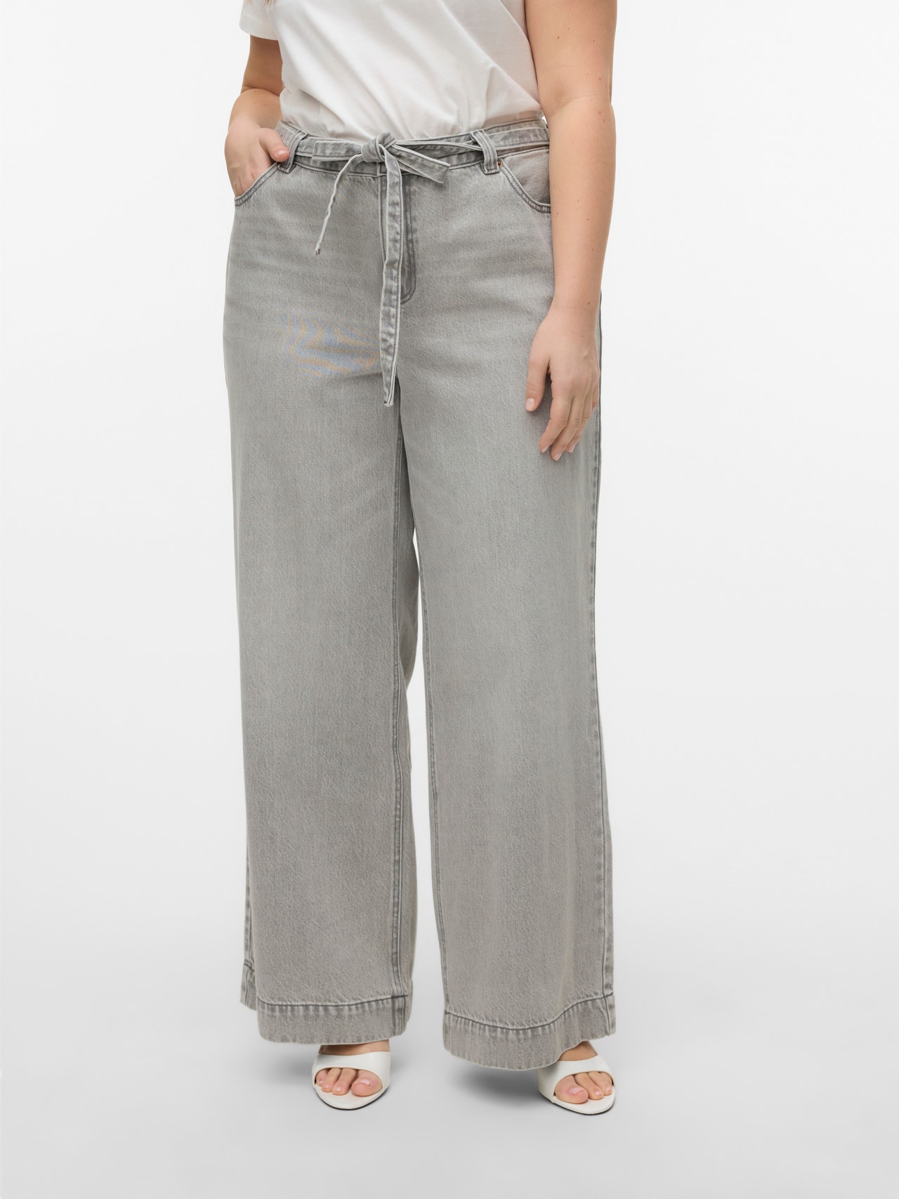 Vero Moda VMCKATHY High rise Wide Leg Fit Jeans -Light Grey Denim - 10330965