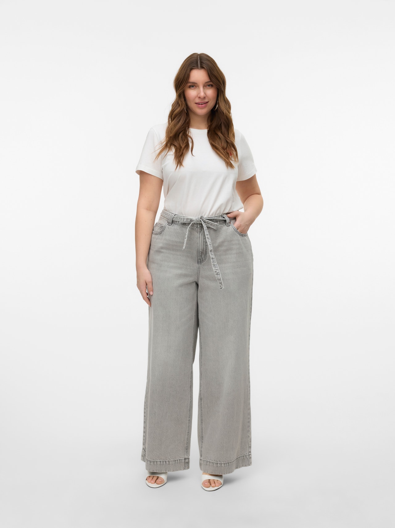 Vero Moda VMCKATHY High rise Wide Leg Fit Jeans -Light Grey Denim - 10330965