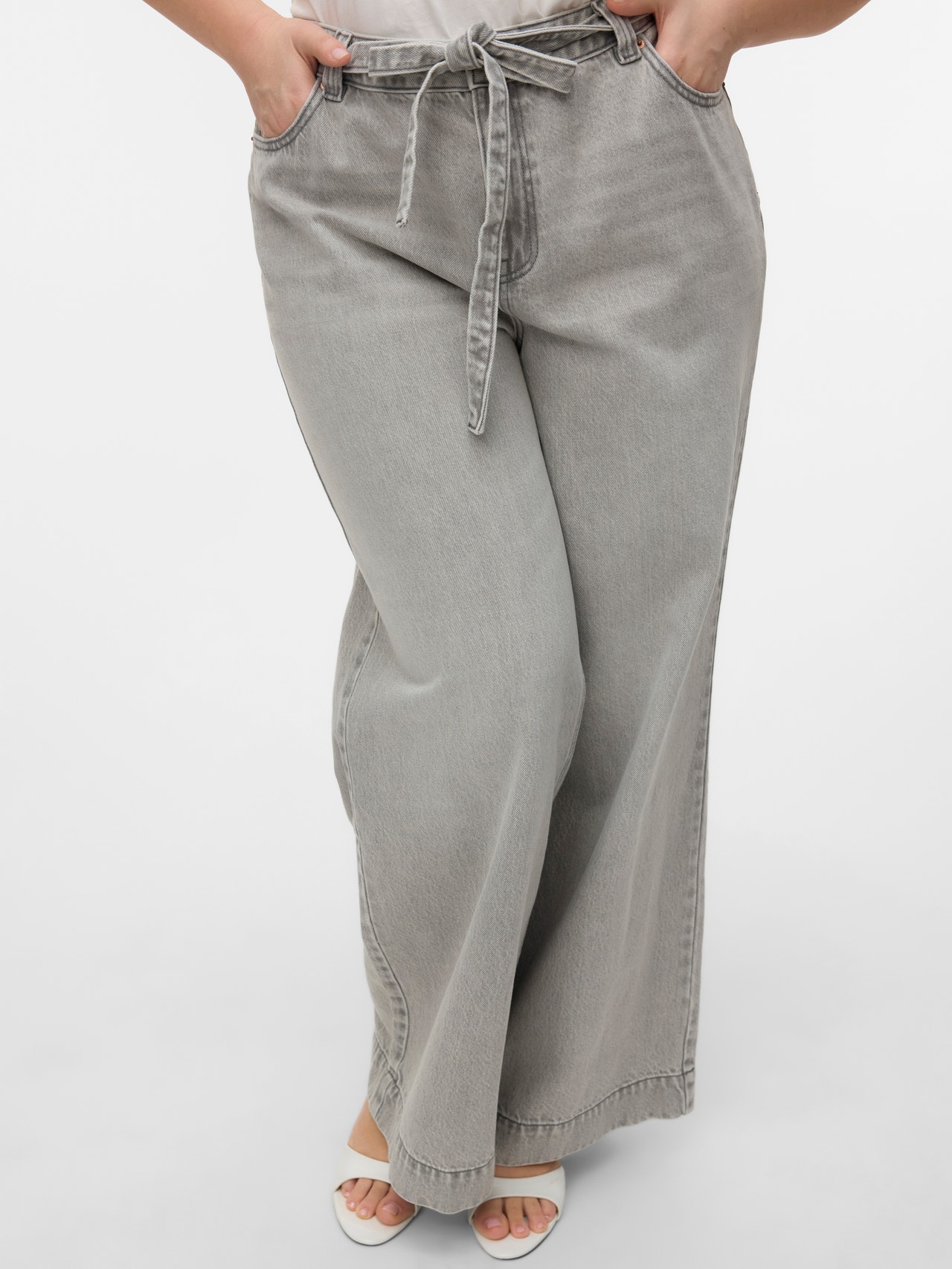 Vero Moda VMCKATHY High rise Wide Leg Fit Jeans -Light Grey Denim - 10330965