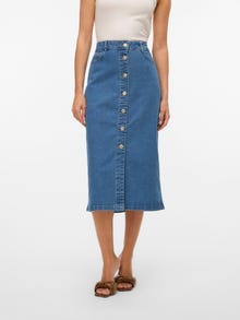 Vero Moda VMNATTY Normaali vyötärö Midihame -Light Blue Denim - 10331366