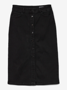 Vero Moda VMNATTY Mellemhøj talje Midinederdel -Black Denim - 10331366