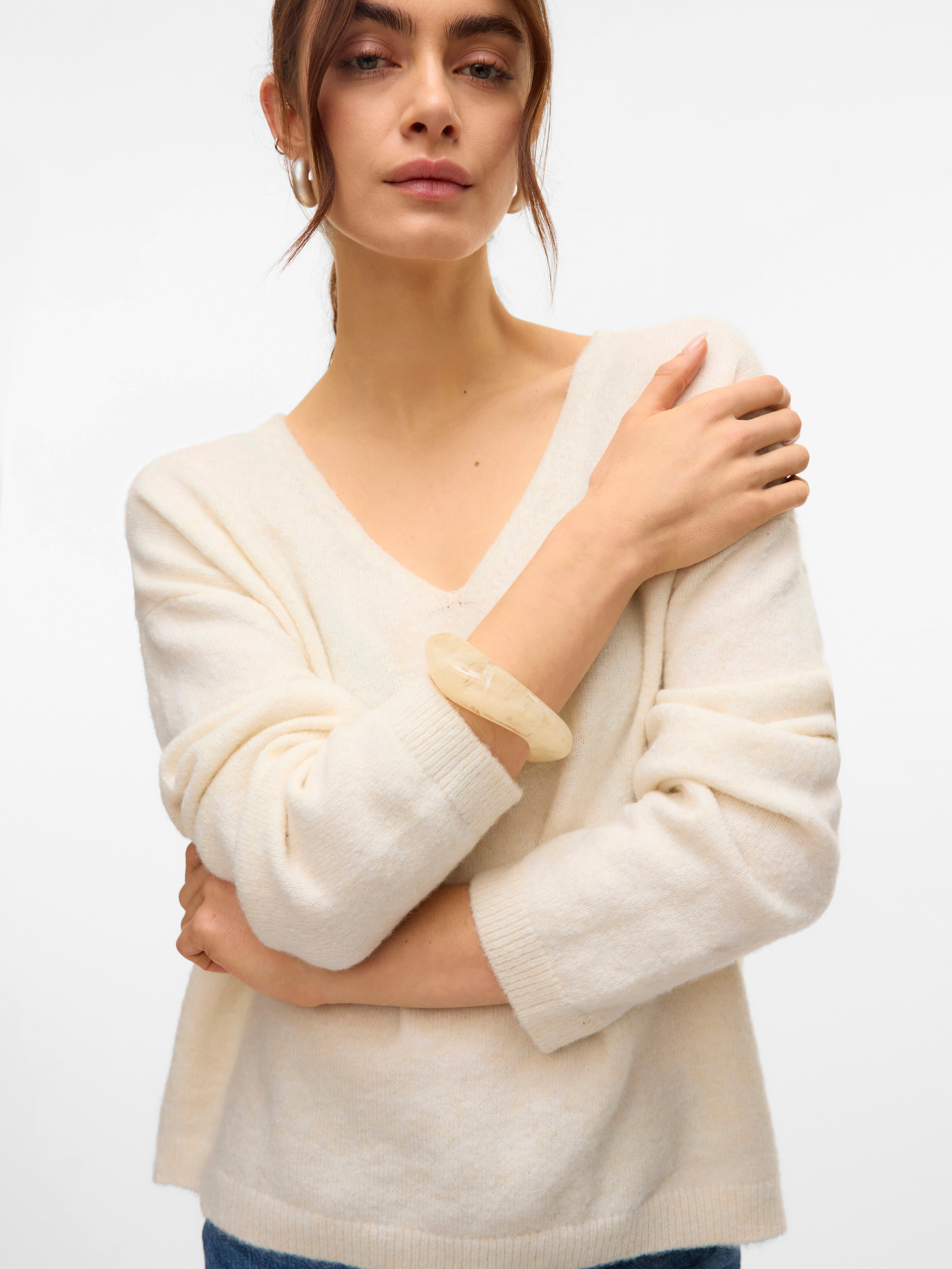 Vero Moda VMCREWLEFILE Knitted Pullover In Birch Vero Moda VMCREWLEFILE Knitted Pullover In Birch