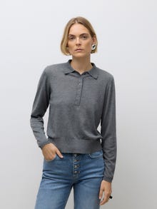 Vero Moda AWSIKITA Gestricktes Poloshirt -Medium Grey Melange - 10331614