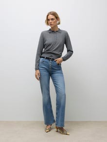 Vero Moda AWSIKITA Gestricktes Poloshirt -Medium Grey Melange - 10331614