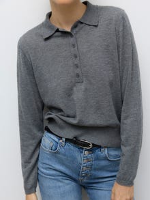 Vero Moda AWSIKITA Gestricktes Poloshirt -Medium Grey Melange - 10331614