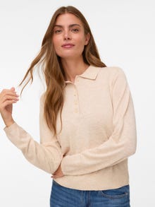 Vero Moda AWSIKITA Pletena polo majica -Natural Melange - 10331614