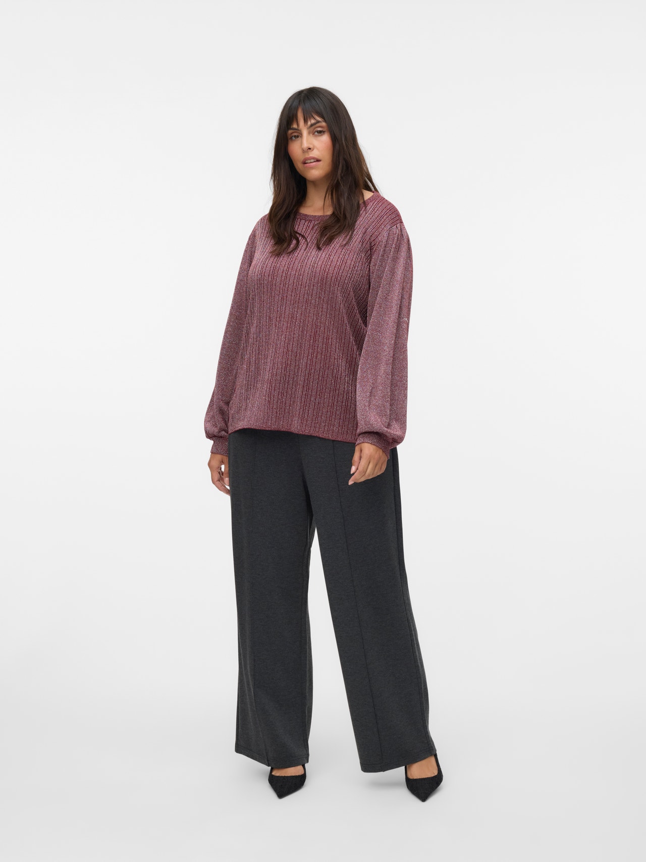 Vero Moda Tavapärane lõige Ümmargune kaelus Vormikas Balloonvarrukad Pullover -Syrah - 10332782