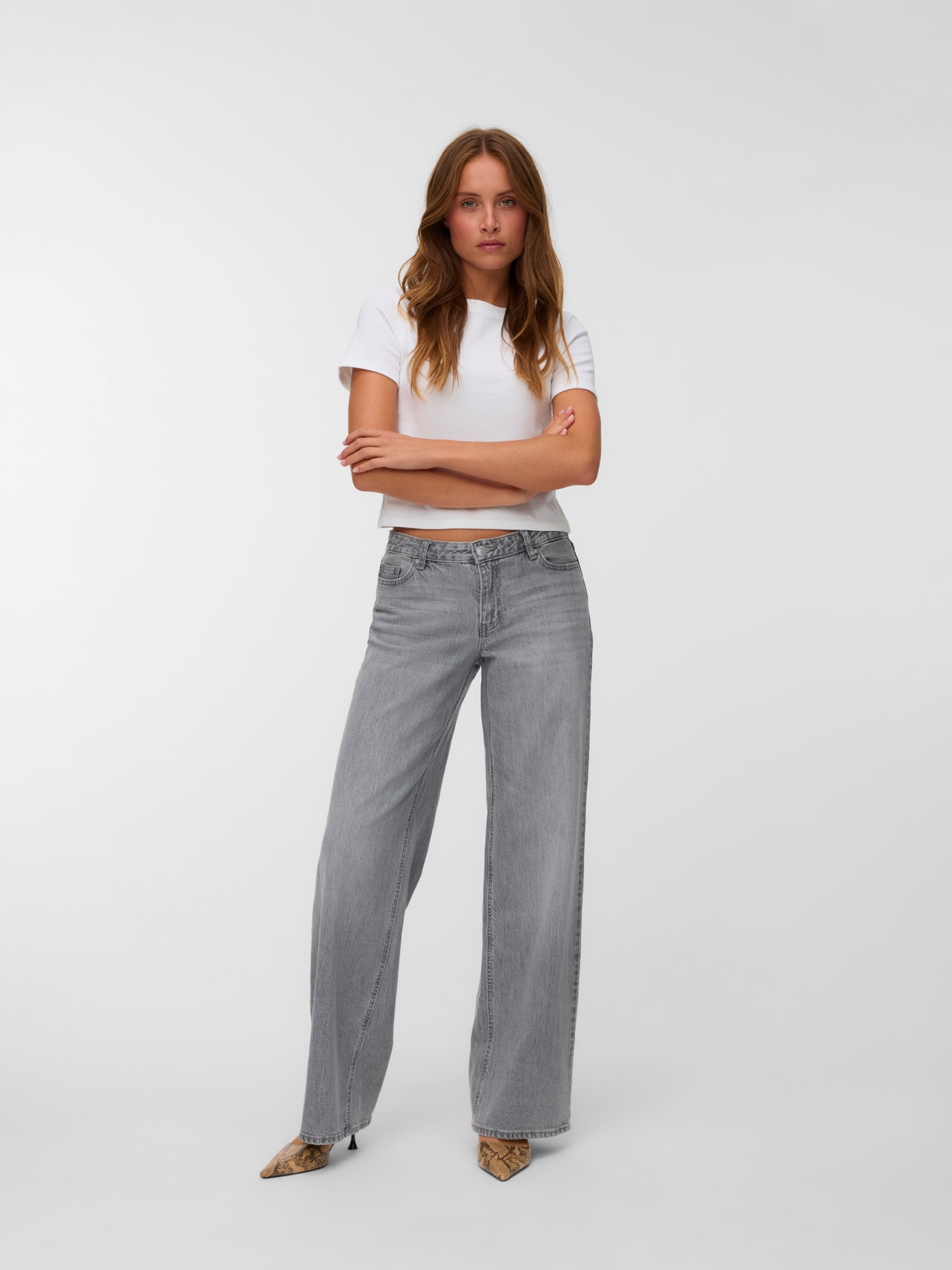 Vero Moda VMFAYE Low rise Wide Leg Fit Jeans -Medium Grey Denim - 10337948