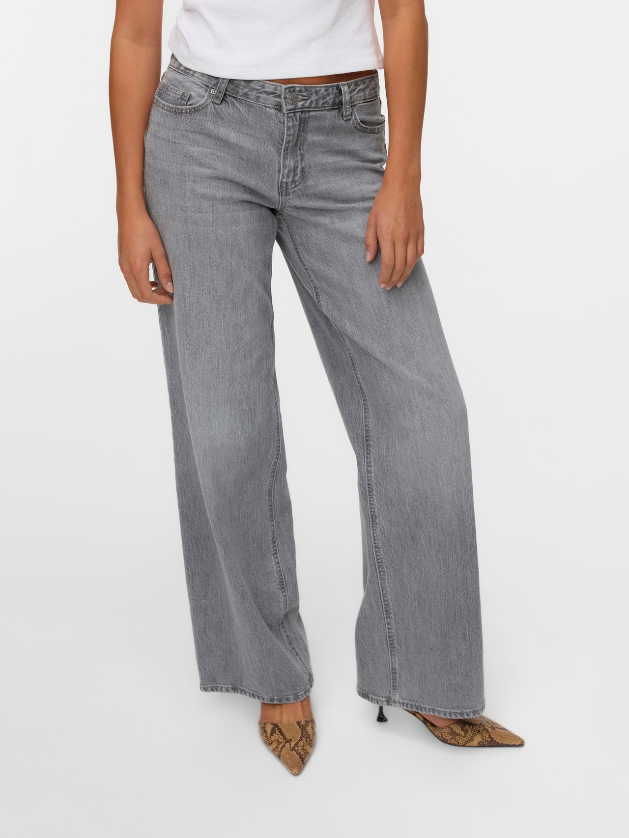 Vero Moda VMFAYE Low rise Wide Leg Fit Jeans -Medium Grey Denim - 10337948