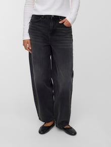 Vero Moda VMBILLIE Tiro alto Corte de barril Vaqueros -Black Denim - 10338845