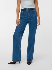 Vero Moda VMTESSA Wysoki stan Szeroki krój - przycięty Jeans -Medium Blue Denim - 10339152