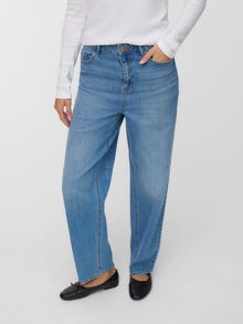 Vero Moda VMBILLIE Tiro alto Corte de barril Vaqueros -Medium Blue Denim - 10341198