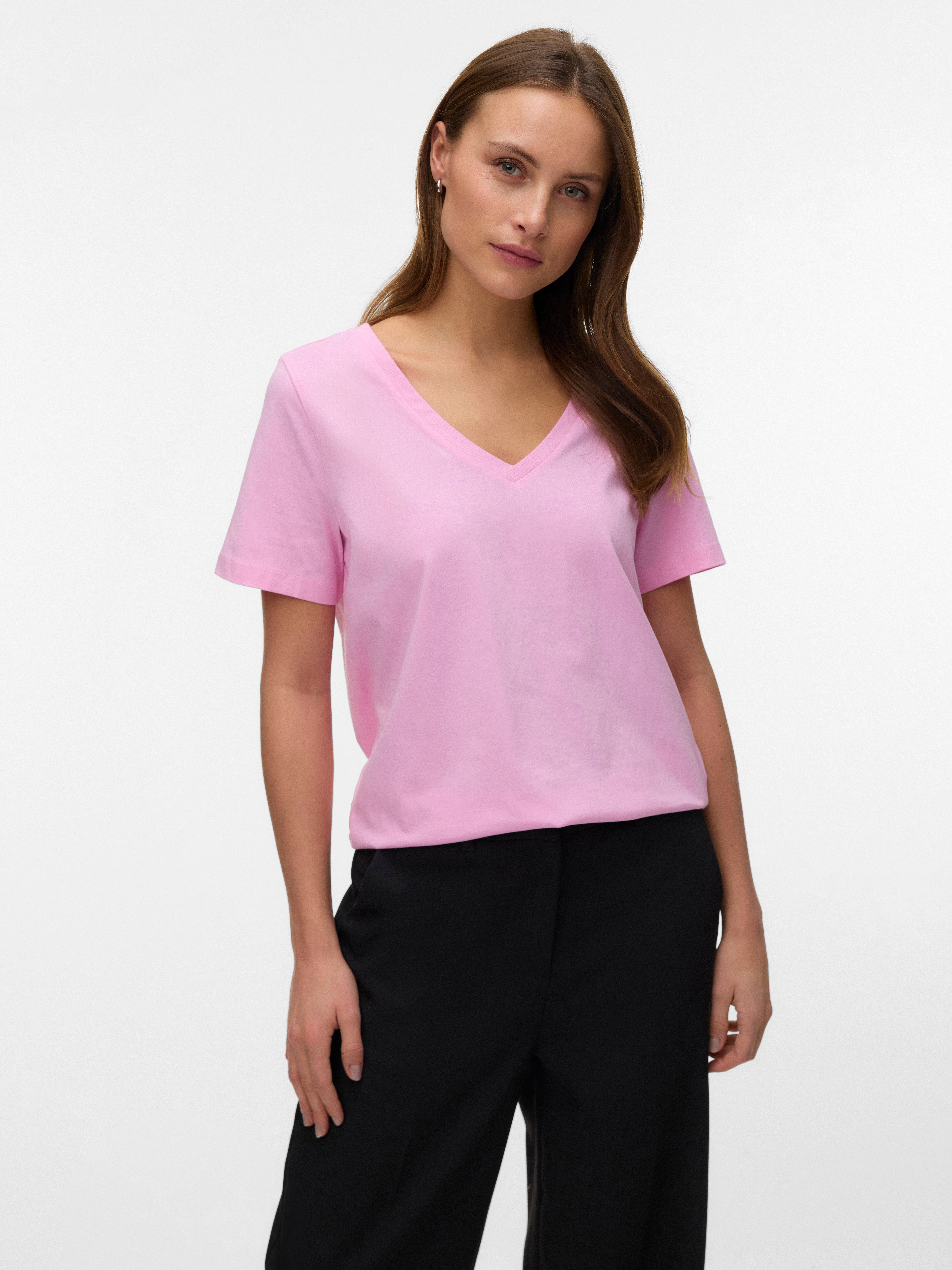 VERO MODA T-Shirt Donna Vmpaulina SS | Pink-a-Boo Taglia XS – Cotone Sostenibile