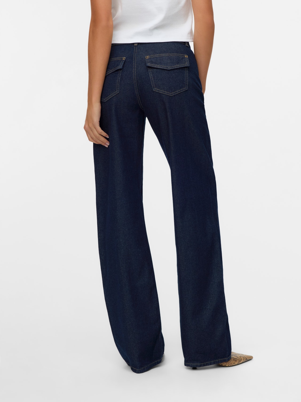 Vero Moda SNRANCY Stredné sedlo Široká nohavica štýl Džínsy -Dark Blue Denim - 10343086