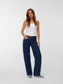 Vero Moda SNRANCY Žemas juosmuo Plačios klešnės Džinsai -Dark Blue Denim - 10343091