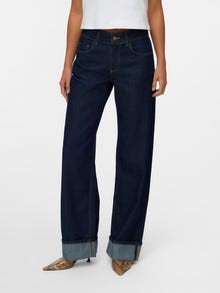 Vero Moda SNRANCY Vidutinio aukščio juosmuo Plačios klešnės Džinsai -Dark Blue Denim - 10343092