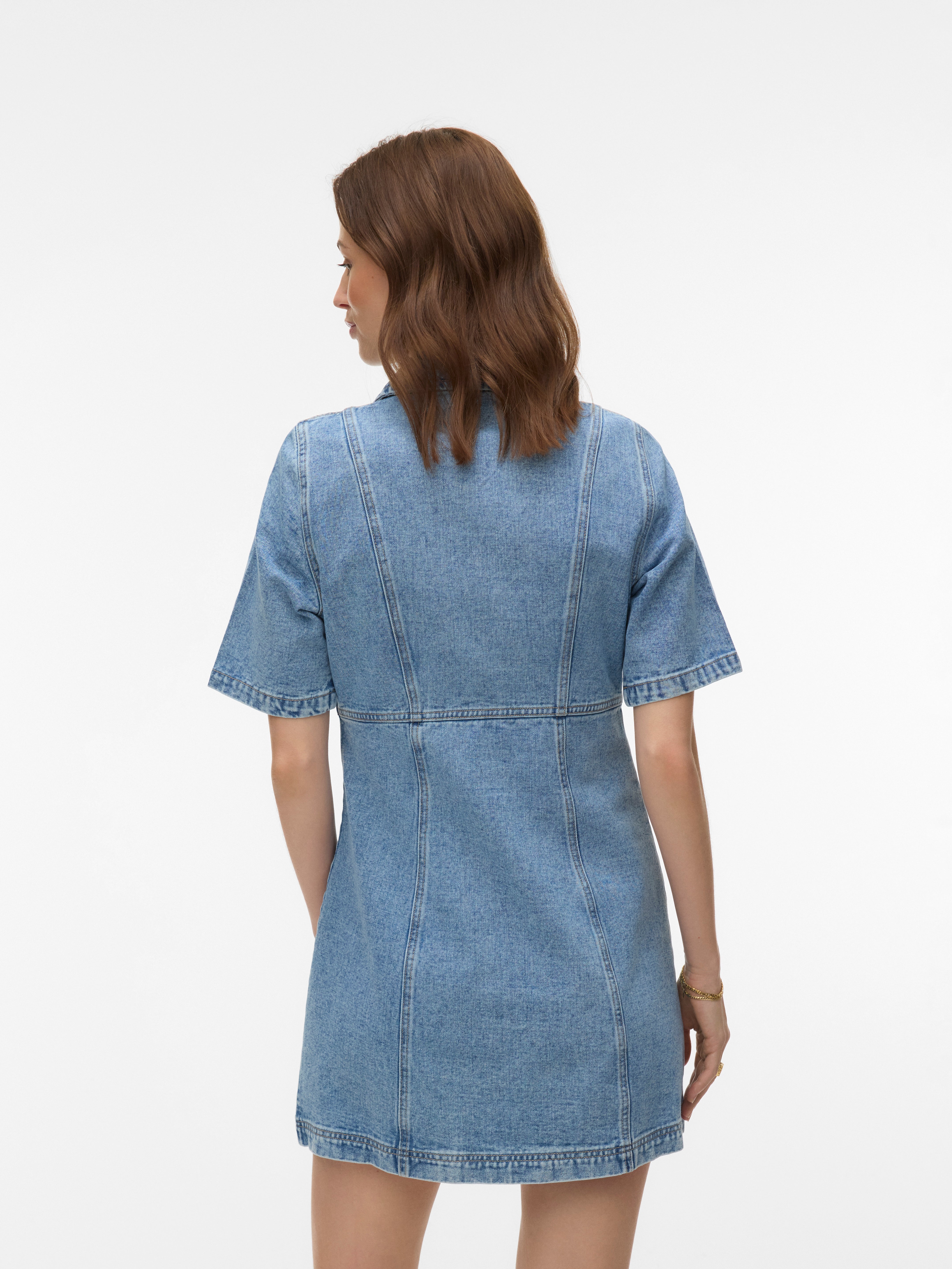 vero moda denim dress Vero Moda Daisy 2/4 Denim Short Sleeve Short Dress Blue L Woman 10346217-MEDIUMBLUEDENIM-L