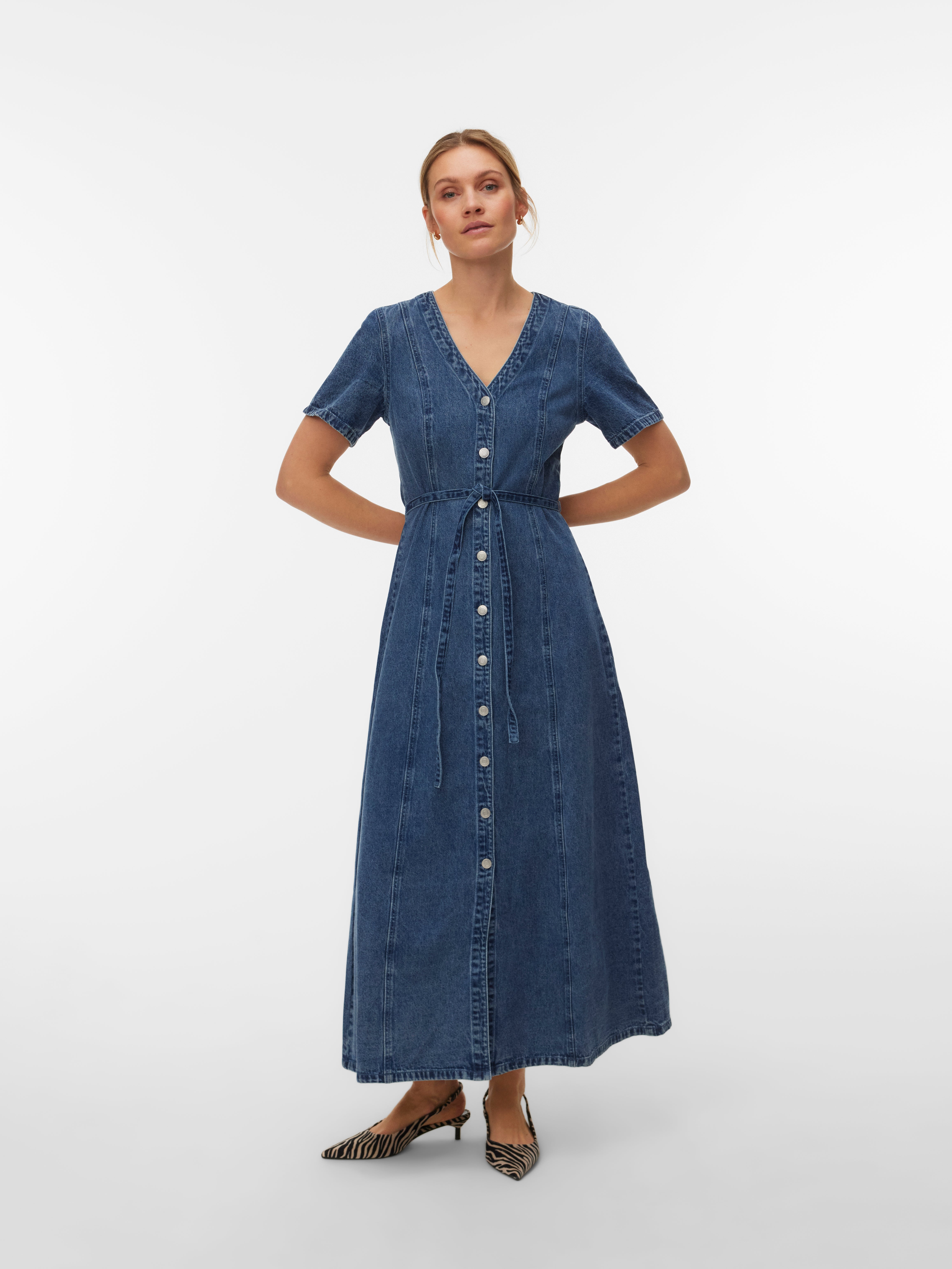 VERO MODA VMJENNIE SS Short Denim Dress Mix NOOS, zwart denim, M VERO MODA VMJENNIE SS Short Denim Dress Mix NOOS, zwart denim, M