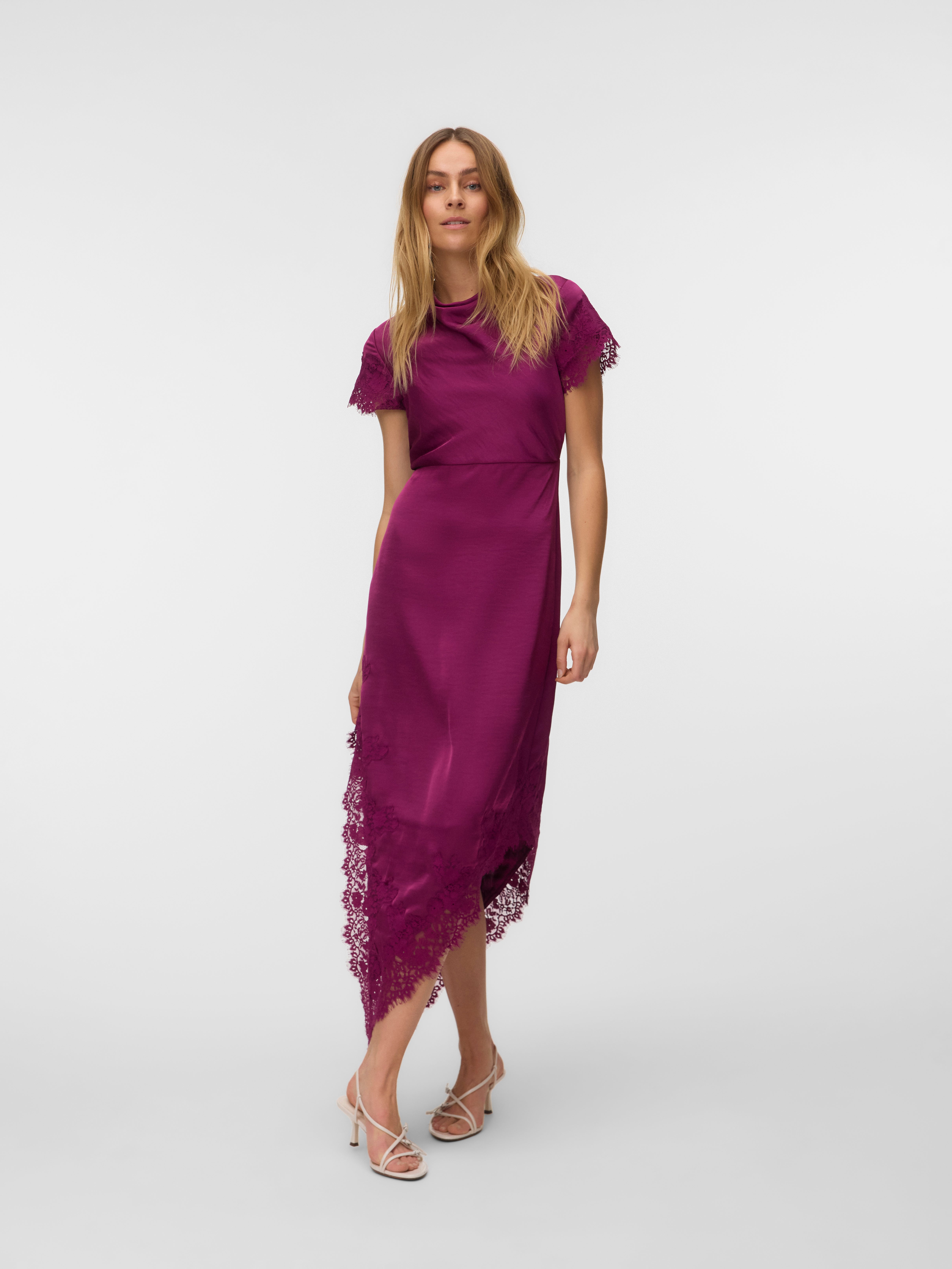 vero moda purple dress Vero Moda - High Neck Floral Applique Midi Dress - Women - Polyester - XS