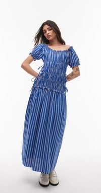 blue casual summer dress Rent Topshop Strappy Broderie Maxi Dress With Frill Neck In Blue main image 0