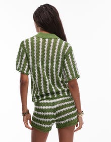 Topshop Topshop knitted stitchy stripe co-ord shirt -MID GREEN - 140143070