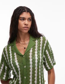 Topshop Topshop knitted stitchy stripe co-ord shirt -MID GREEN - 140143070