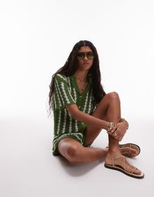 Topshop Topshop knitted stitchy stripe co-ord shirt -MID GREEN - 140143070