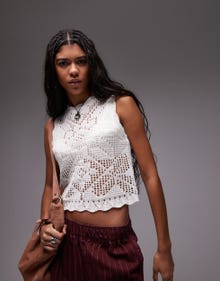 Topshop Topshop knitted scallop edge stitchy tank top -Cream - 140465268