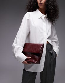 Topshop Topshop Georgia folded clutch grab bag -Burgundy - 140917738