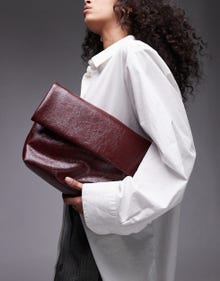 Topshop Topshop Georgia folded clutch grab bag -Burgundy - 140917738