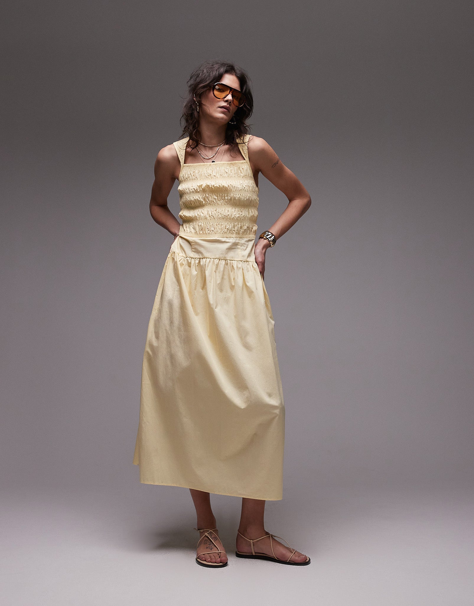 topshop shirred midi dress NWT Topshop Reconnected Shirred Ruffle Slip