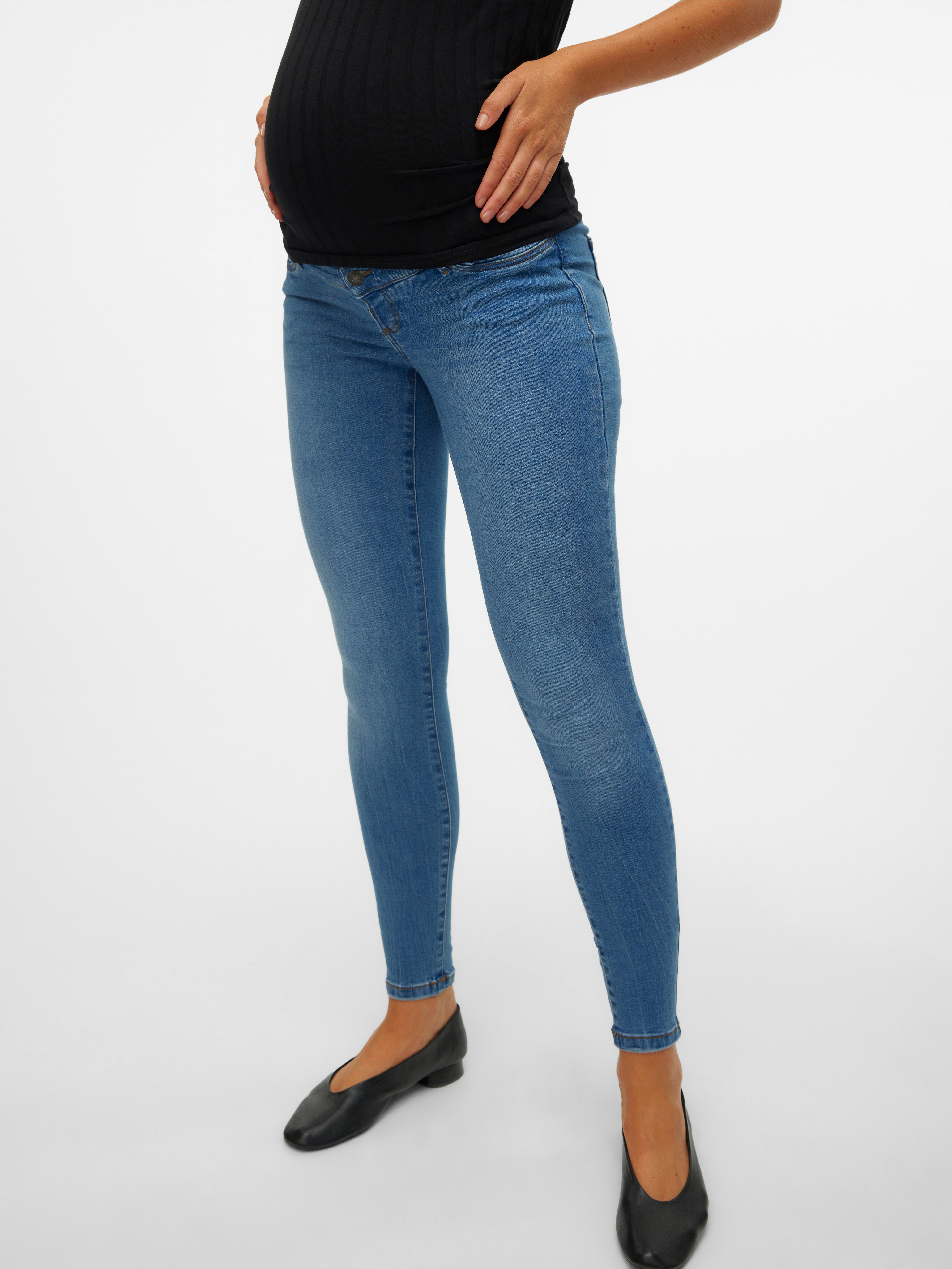 Mamalicious - Pantaloncini di jeans con fascia per il pancione blu