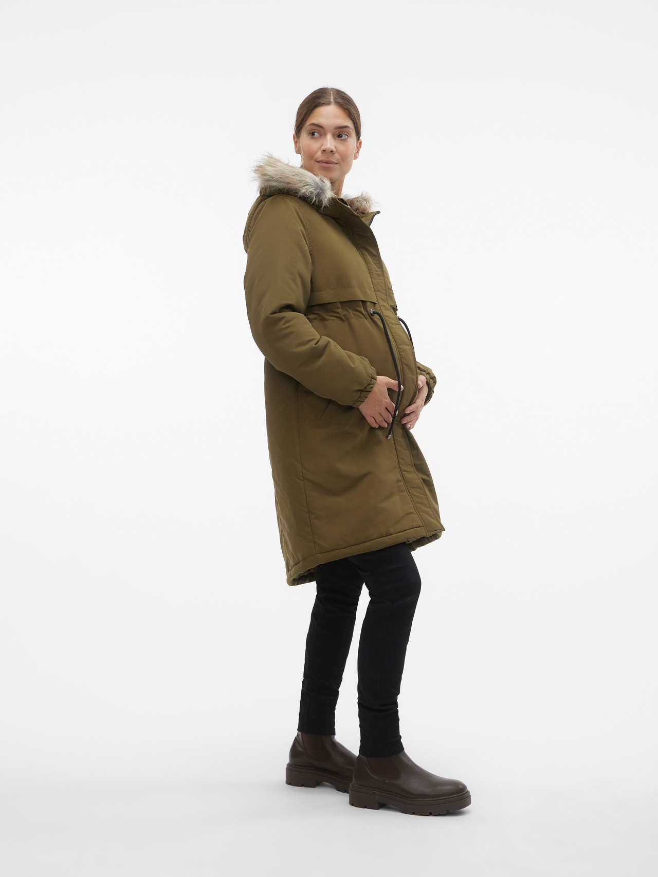 paraply Garanti Produktion Hætte med aftagelig kant i imiteret pels Frakke | Lysebrun | MAMA.LICIOUS®