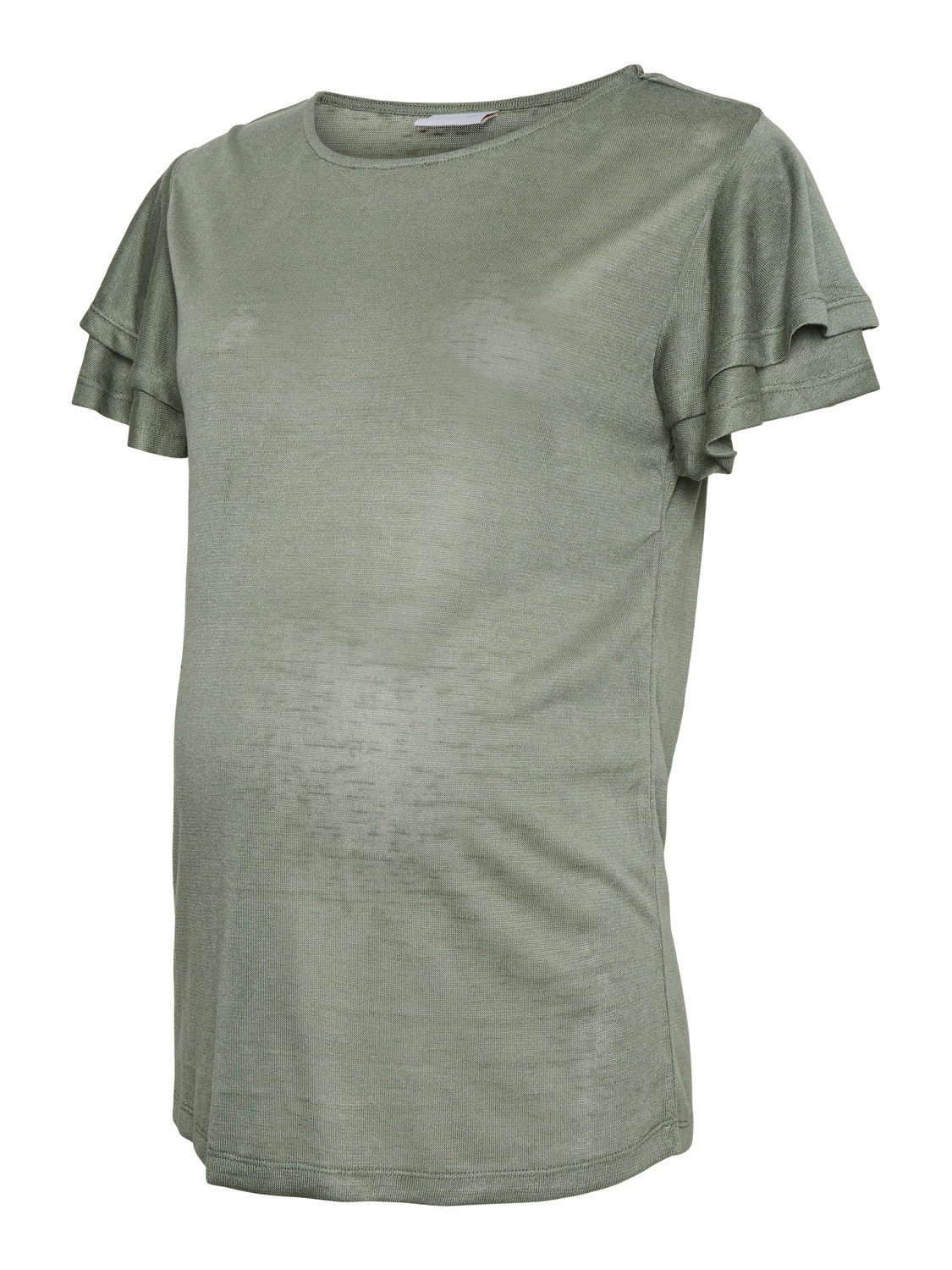 MAMA.LICIOUS Krój regularny Głęboki okrągły dekolt Mankiety z falbanką T-shirt -Sea Spray - 20018085
