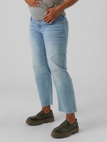 MAMA.LICIOUS Wide leg fit Mid waist Onafgewerkte zoom Jeans -Light Blue Denim - 20018296