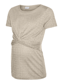 MAMA.LICIOUS Krój regularny Okrągły dekolt T-shirt -Oatmeal - 20018835