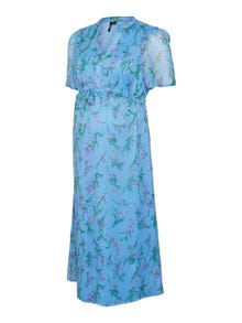 MAMA.LICIOUS Krój regularny Dekolt w serek Długa sukienka -Little Boy Blue - 20019409