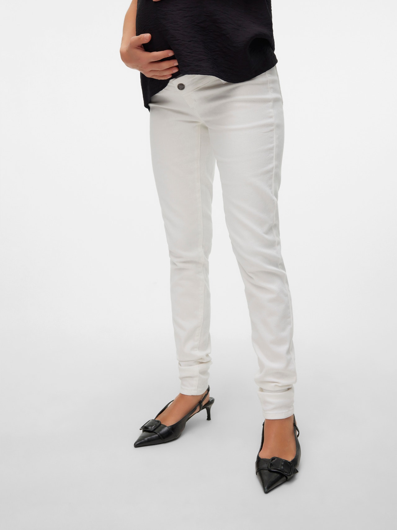 MAMA.LICIOUS Slim fit Mellemhøj talje Jeans -Antique White - 20020025