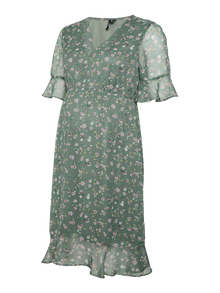 MAMA.LICIOUS Krój regularny Dekolt w serek Mankiety z falbanką Krótka sukienka -Laurel Wreath - 20020697