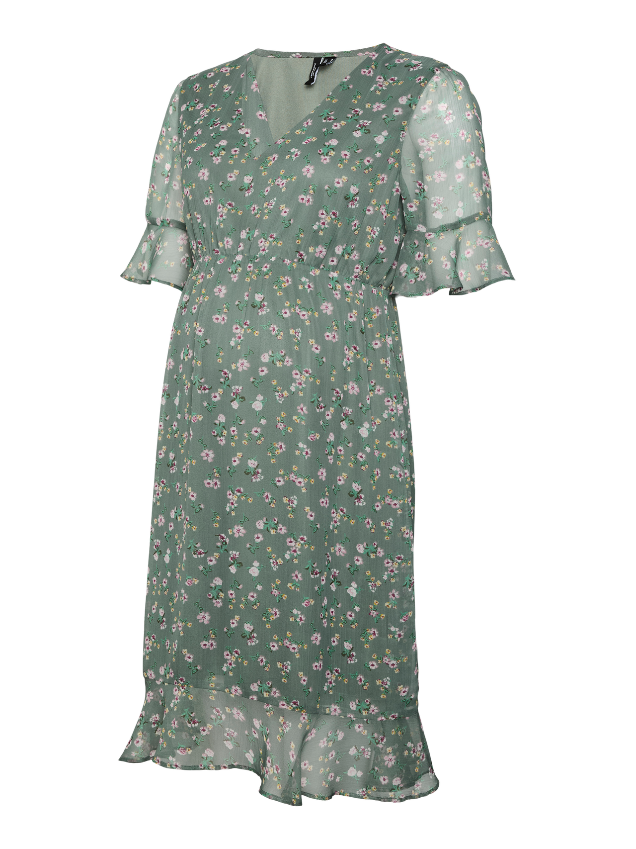 MAMA.LICIOUS Robe courte Regular Fit Col en V Poignets à volants -Laurel Wreath - 20020697