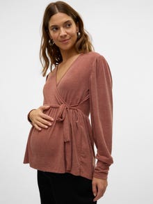 MAMA.LICIOUS Tops Regular Fit Col en V -Mocha Bisque - 20020928