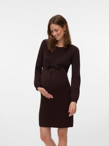 MAMA.LICIOUS Regulāra piemērotība O-kakls Rievotas aproces Balonu piedurknes Īsa kleita -Seal Brown - 20020997