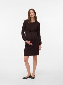 MAMA.LICIOUS Regulāra piemērotība O-kakls Rievotas aproces Balonu piedurknes Īsa kleita -Seal Brown - 20020997